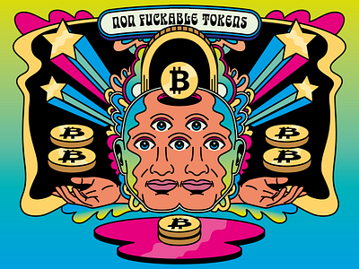 NFT = Non F***ble Tokens crypto design hippie illustration nft non fungible tokens psychedelic psychonaut retro surreal trippy typography vector vintage weird