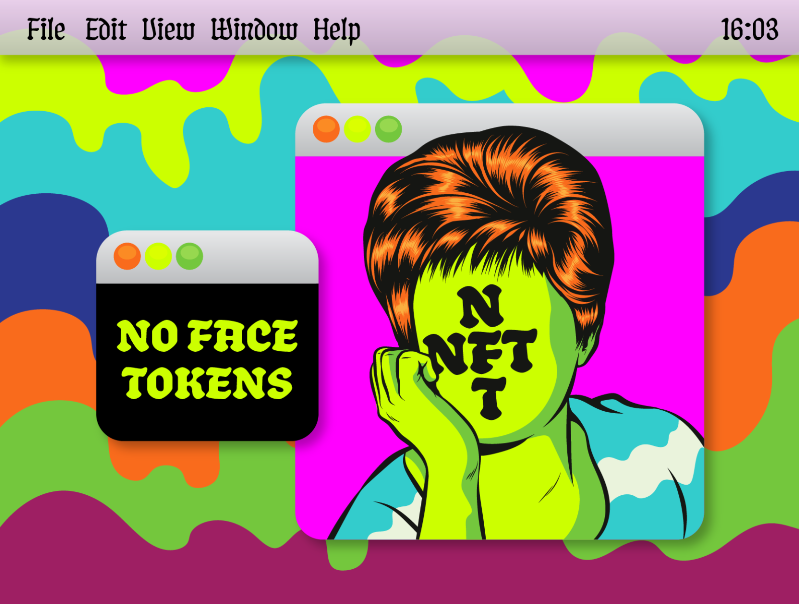 NFT... No Face Tokens color crypto design illustration nft pop art psychedelic retro surrealism vector vintage