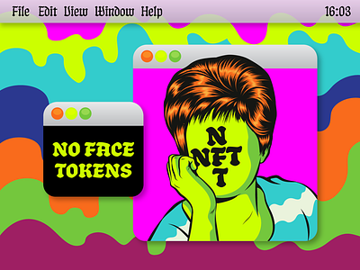 NFT... No Face Tokens color crypto design illustration nft pop art psychedelic retro surrealism vector vintage