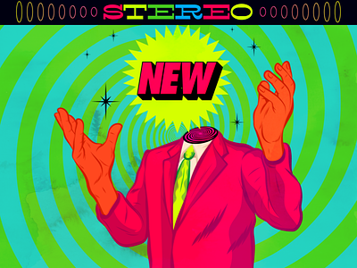 NEW STEREO beat design funky groove illustration music oldie retro song surreal vector vintage