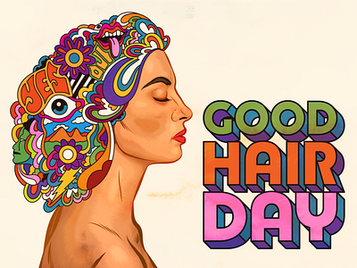 Good Hair Day design doodle hair hippie illustration psychedelic retro sixties trippy typography vector vintage