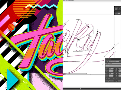Tacky 80s kitsch lettering neon tacky typography vector