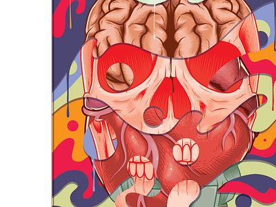 Skull Brain Heart & Grenade abstract psychedelic surreal surrealism vector wip