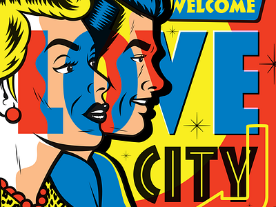 Love City collage couple love people pop pop art retro vector vintage