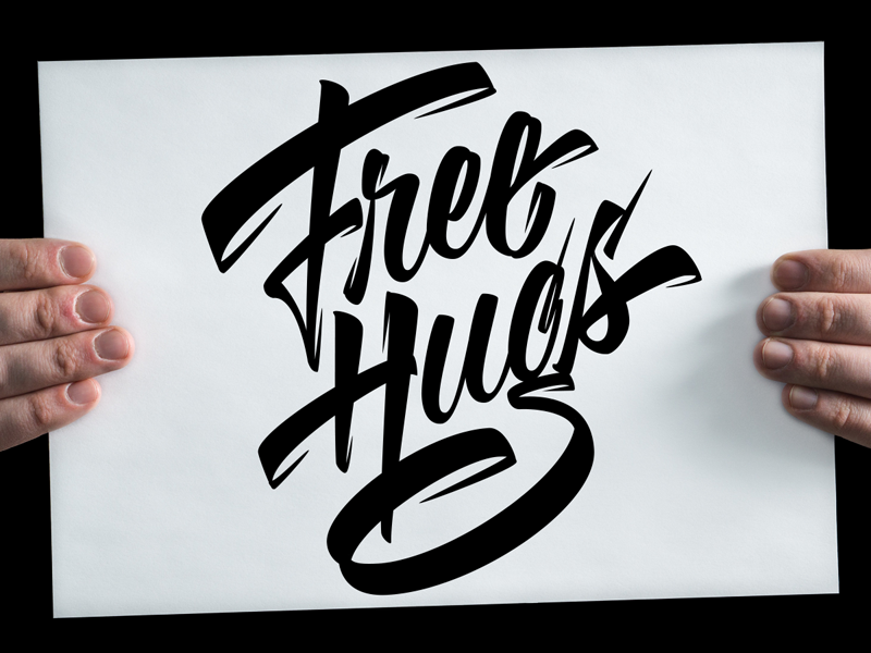 Free Hugs sign hug casual script brush calligraphy brushpen vector lettering typography