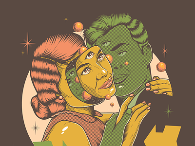 Bizarre Love Triangle illustration kitsch love retro romance tacky vector vintage