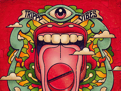 Trippy Vibes Pill art color design illustration psychedelic retro surrealism type vector vintage