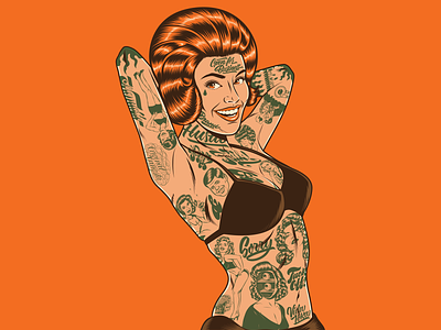 TGIF art body art hairstyle illustration lettering lowbrow lowbrowart pinup psychedelic redhead retro sexy tattoo typography vector vintage woman
