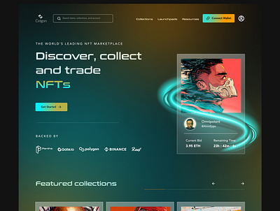 Celgon NFT Marketplace blockchain crypto cryptocurrency defi glassmorphism nft marketplace nft website product designer ui ui inspiration uiux website design
