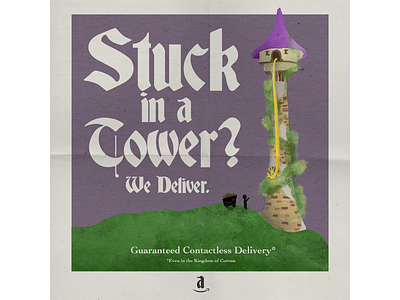 "Stuck in a tower?" Amazon Delivery coronavirus covid19 design disney illustration lettering stayhome