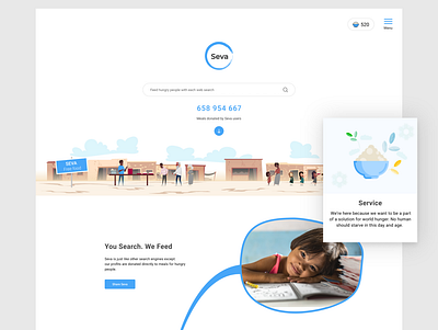 Seva Search, search engine like Google to feed the hungry people donation website search engine seva search ui design website design website ui design