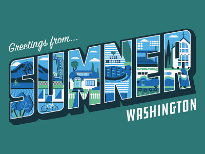 Sumner Washington Mural design hometown illustration mural muralart postcard smalltown sumner type typography vector vintage washington