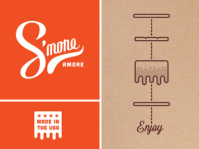 S'more Amore Branding bold clean hand lettering identity. lettering logo nostalgic orange packaging simple smores