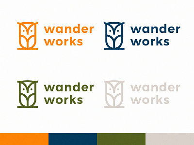 Wander Works Logo accessories bird identity line logo mark orange outdoor owl seattle thick lines