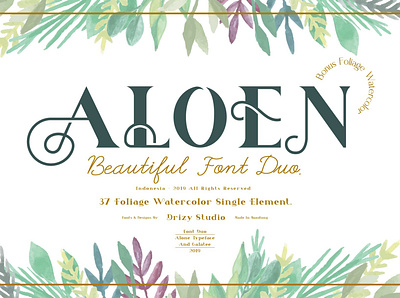 Aloen Font Duo + Extras aloha classy classy fonts display display font elegant fonts foliage foliage watercolor font design font duo fonts collection lettering fonts modern fonts nature font serif serif font serif fonts serif typeface smooth watercolor