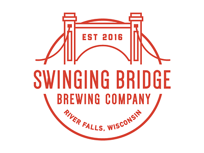 Swinging Bridge Brewing Company brewery brewing circle geometric illustration logo outline red river falls swinging bridge wisconsin