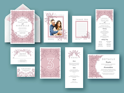 Wedding Suite | Michelle florals invitation invitations pink rsvp save the date stationery wedding