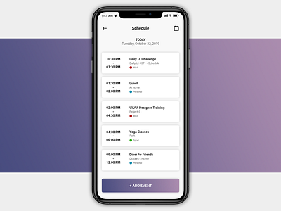 Daily UI #071 - Schedule 071 adobe xd daily ui daily ui challenge mobile mobile ui schedule ui visual interface webdesign