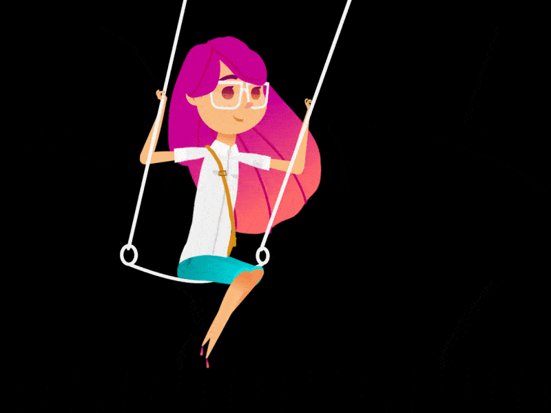 GIRL ON A SWING 2d character 2danimation animated character animated gif animation black cartoon cartooning character character animation design expression gif illustration motion motion graphic motiongraphics rigged rigging