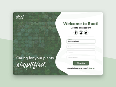 Daily UI - Sign Up Page 001 dailyui dailyui 001 design mockup plants sign in sign up signup sketch ui uidesign web design webdesign website