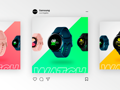 Samsung Watch Social Media art branding clean design gradient graphic design green instagram instagram post pink samsung smm socialmedia typography watch yellow