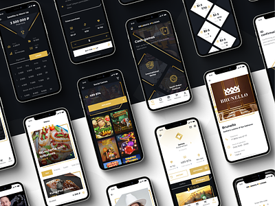 "Krasnaya Polyana" App app application branding card casino clean dark design food game gold interface ios light lottery mobile poker token ui ux