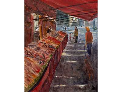 Fish market fineart fish illustration impressionist landscape painting market painting venice watercolor watercolor painting