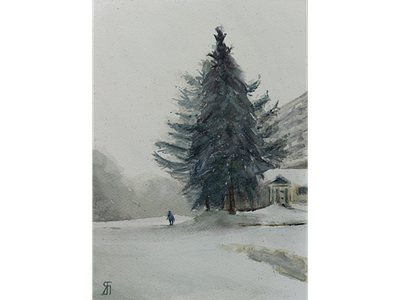 Solitary storm fineart illustration landscape painting painting snow solitary storm watercolor watercolor painting winter