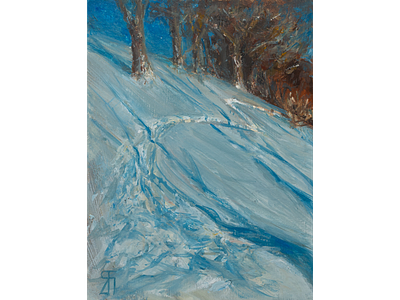 Snowy trail alllaprima blue fineart gouache landscape painting painting snow trail tree winter