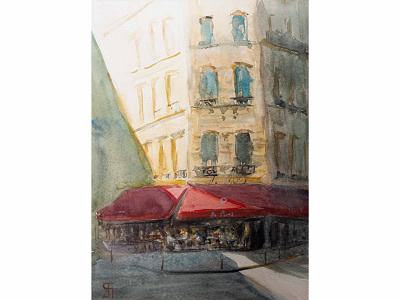 Parisian light (Watercolor) cafe cityscape fineart illustration mood painting parisian parisian cafe streets watercolor watercolor painting