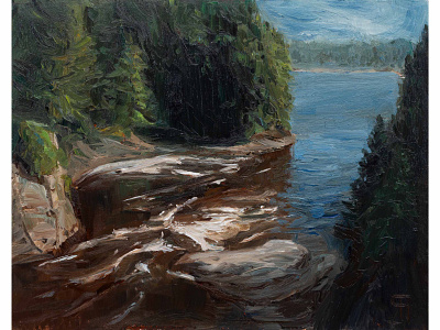 Falls, n°4 (Oil) brushstrokes fineart forest illustration impressionist landscape painting oil oil painting painting quebec quebece saint anne falls water waterfall