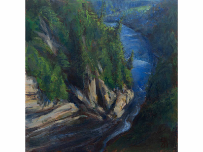 Falls, n°5 (Acrylic) acrylic chute fineart forest illustration impressionist landscape painting nature painting quebec rocks saint anne falls water waterfalls