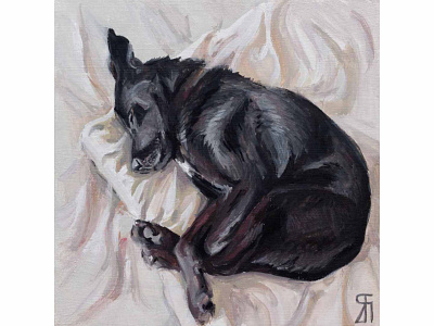 Inner peace (Gouache) animal dog dog portrait fineart gouache illustration painting sleepiing