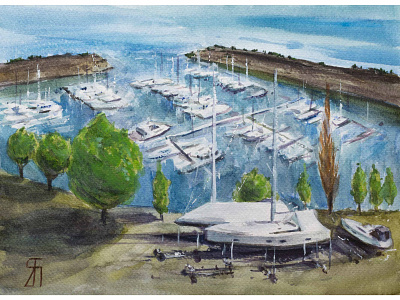 Anchorage (Watercolor) anchorage boats fineart harbor illustration impressionist landscape painting nautical painting port quebec water watercolor watercolor painting