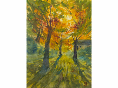 Autumn sun (Watercolor) autumn colors fall fineart illustration impressionist landscape painting magical orange painting trees watercolor watercolor painting