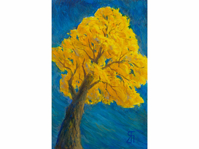 Daydreaming in yellow (Gouache) blue dream dreamlike fineart gouache illustration impressionist landscape painting painting tree yellow