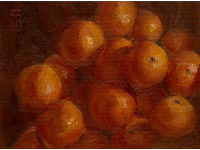 Pile of clementines (Oil) alla prima clementine fineart fruit illustration impressionist nature morte oil painting orange painting quebec realism still life