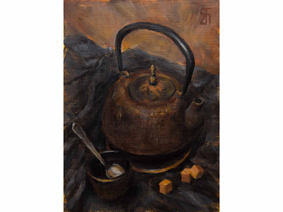 Cup of tea (Acrylic) acrylic painting fineart impressionist oriental painting realism still life tea teapot