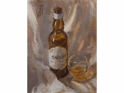 Cold white (Acrylic) acrylic beer fineart glass illustration impressionist nature morte painting realism still life still life painting