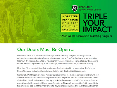 Penn State Open Doors Microsite college design development microsite penn state responsive scholarship schreyer web