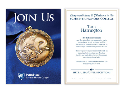 Schreyer Honors College Offer Reception Invitation card design invitation penn state print schreyer