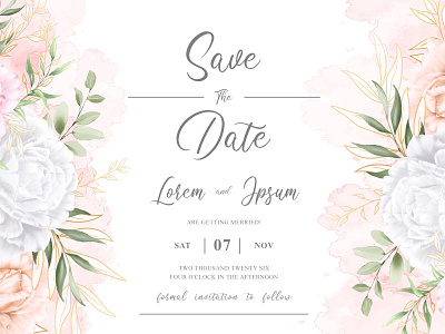 Elegant Watercolor Floral Wedding Invitation Set Template