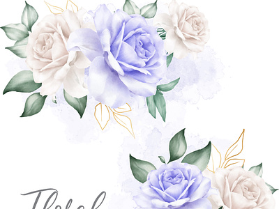 Watercolor floral arrangements with beautiful flower and leaves