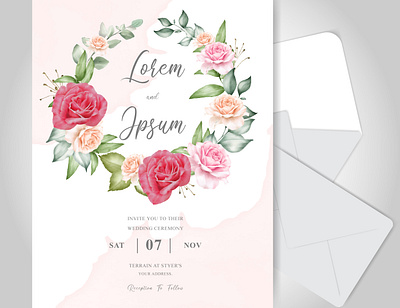 Beautiful floral wedding invitation card with watercolor creamy beautiful bouquet card decoration decorative design elegant floral greenery greeting illustration invitation leaf natural plant romantic rose vector watercolor wedding