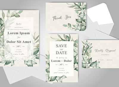 Elegant Foliage Wedding Invitation Card Template Set anniversary art autumn background beautiful border celebration decorative elegant floral flower frame graphic greeting invitation nature ornament spring summer template