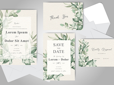 Elegant Foliage Wedding Invitation Card Template Set