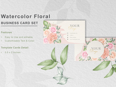 Watercolor Floral business card Template background business card design floral flower frame graphic green illustration invitation invite modern nature pattern set template vector watercolor wedding