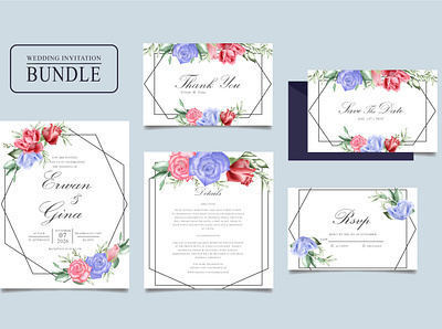 Wedding invitation card bundle with watercolor floral and leaves autumn blog bunch bundle card design embellishment fall flowers garden hand painted illustration invitation peonies planners printable roses scents template wedding
