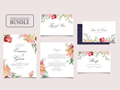 Download Wedding Invitation Card Bundle With Watercolor Floral And Leaves By Federiqo E N D On Dribbble