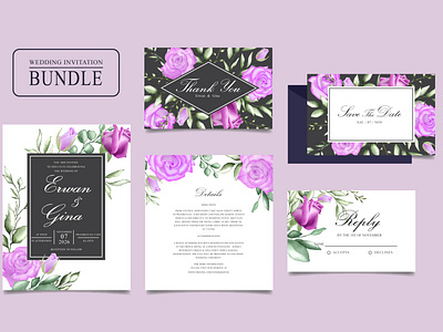 Download Wedding Invitation Card Bundle With Watercolor Floral And Leaves By Federiqo E N D On Dribbble